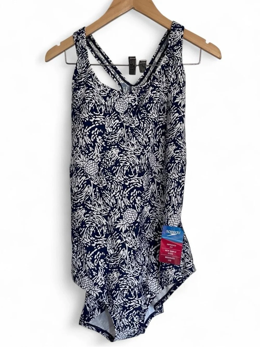 NWT Speedo Women's Ultraback Blue Pineapple One Piece Swimming Suit Size XXL